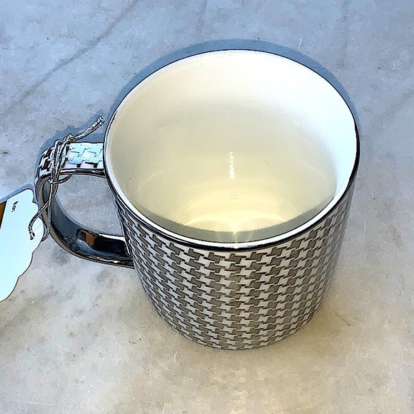 10 STRAWBERRY STREET MUG SILVER METALLIC HOUNDSTOOTH 12 FL OZ - Picture 5 of 8
